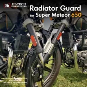 super-meteor-650-honey-comb-radiator-guard-black-matt-rd-741-ht-exhaust Radiator Guard for Royal Enfield Super Meteor 650 Black